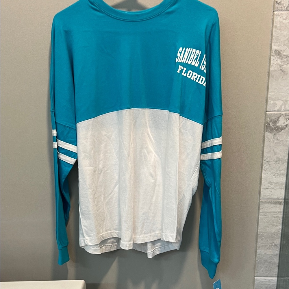 Sky Teal and White Cotton Sanibel Island Shirt